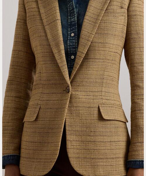 セール】ヘリンボーン リネンブレンド ツイード ブレザー（テーラード