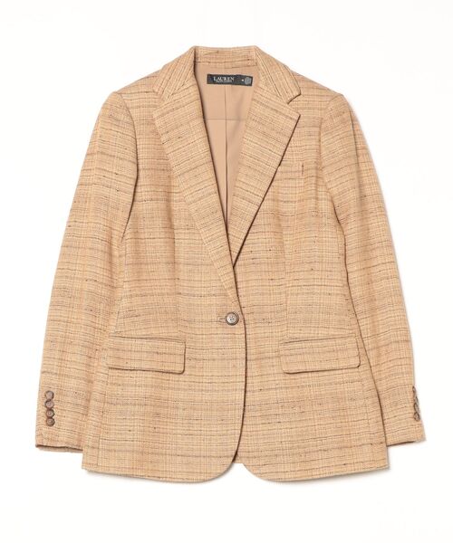 セール】ヘリンボーン リネンブレンド ツイード ブレザー（テーラード