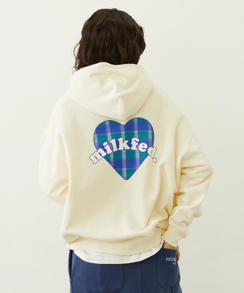 MILKFED.（ミルクフェド）の「PLAID HEART SWEAT HOODIE（パーカー・レディース・オフホワイト/ブラック/バーガンディー・M/L）」の2枚目の写真