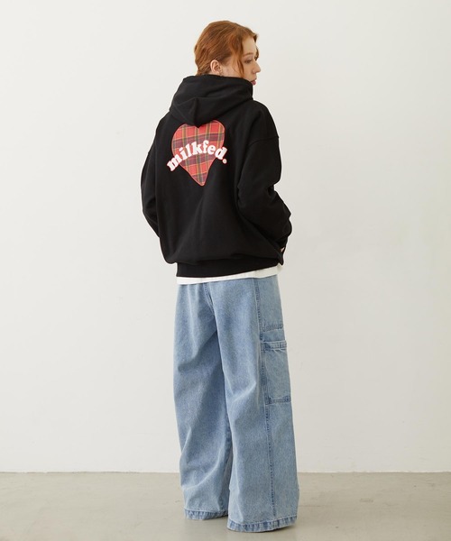 MILKFED.（ミルクフェド）の「PLAID HEART SWEAT HOODIE（パーカー・レディース・オフホワイト/ブラック/バーガンディー・M/L）」の8枚目の写真