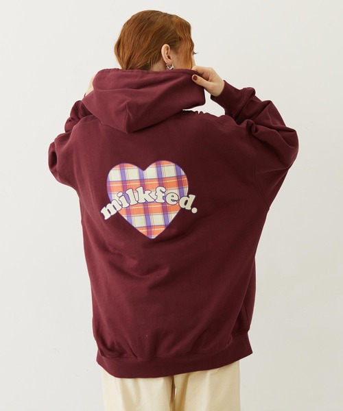 MILKFED.（ミルクフェド）の「PLAID HEART SWEAT HOODIE（パーカー・レディース・オフホワイト/ブラック/バーガンディー・M/L）」の9枚目の写真