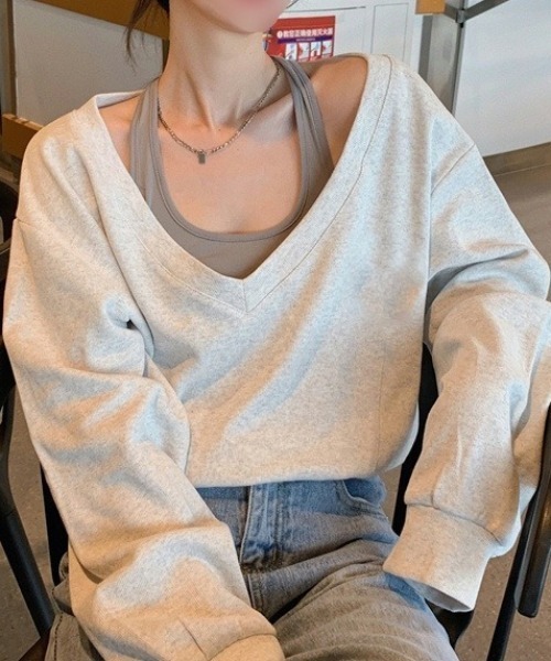 Teem Store(チームストア)の「フェイクレイヤードバルーンスウェット(スウェット・レディース・グレー/チャコール/アッシュグレー・F)」の2枚目の写真