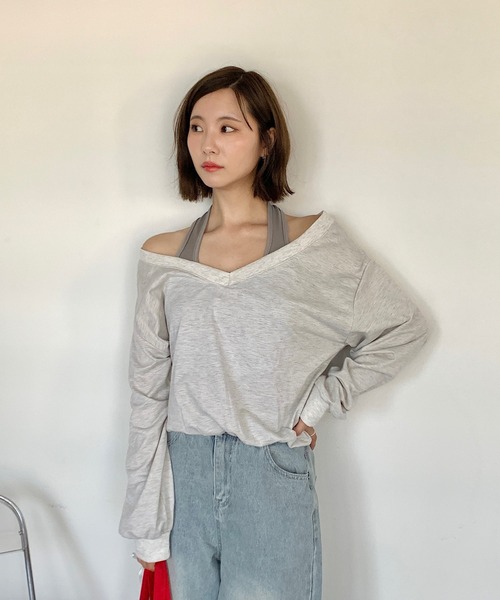 Teem Store(チームストア)の「フェイクレイヤードバルーンスウェット(スウェット・レディース・グレー/チャコール/アッシュグレー・F)」の9枚目の写真