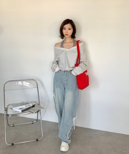Teem Store(チームストア)の「フェイクレイヤードバルーンスウェット(スウェット・レディース・グレー/チャコール/アッシュグレー・F)」の14枚目の写真