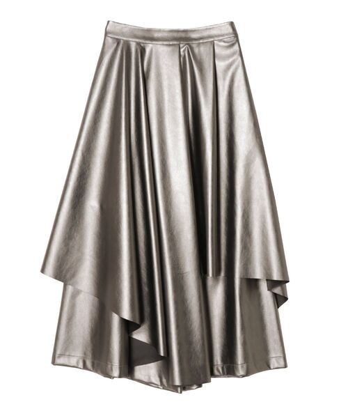 新品un3d フェイクレザーアシメレイヤードパンツ38サイズ FAKE LEATHER