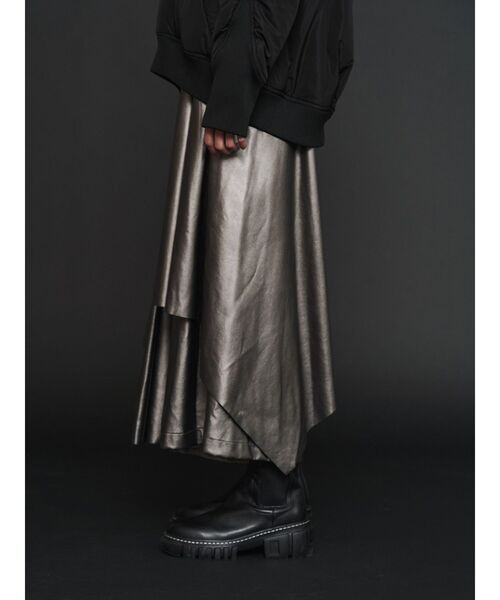 セール】FAKE LEATHER ASYMME LAYERED PT / フェイクレザーアシメ