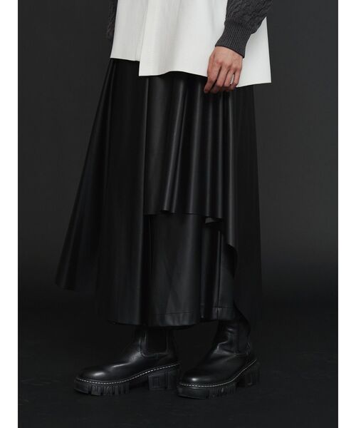セール】FAKE LEATHER ASYMME LAYERED PT / フェイクレザーアシメ