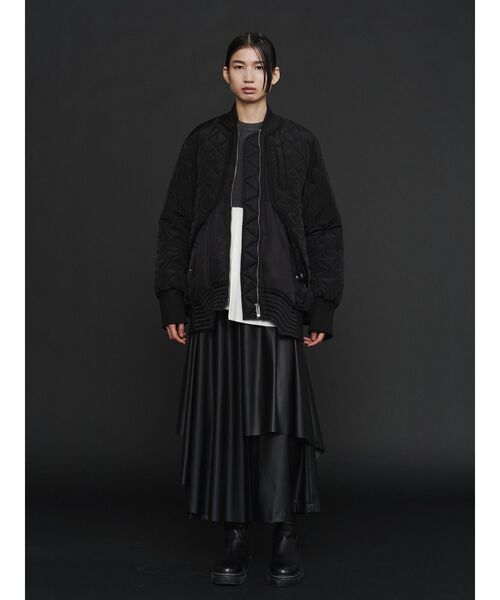 セール】FAKE LEATHER ASYMME LAYERED PT / フェイクレザーアシメ