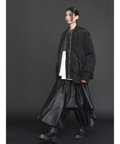 UN3D.（アンスリード）の「FAKE LEATHER ASYMME LAYERED PT / フェイクレザーアシメレイヤードパンツ（その他パンツ・レディース・シルバー/ブラック・38/36）」の11枚目の写真