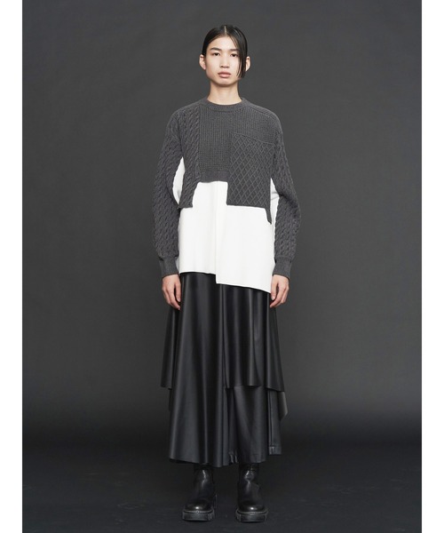 UN3D.（アンスリード）の「FAKE LEATHER ASYMME LAYERED PT / フェイクレザーアシメレイヤードパンツ（その他パンツ・レディース・シルバー/ブラック・38/36）」の9枚目の写真