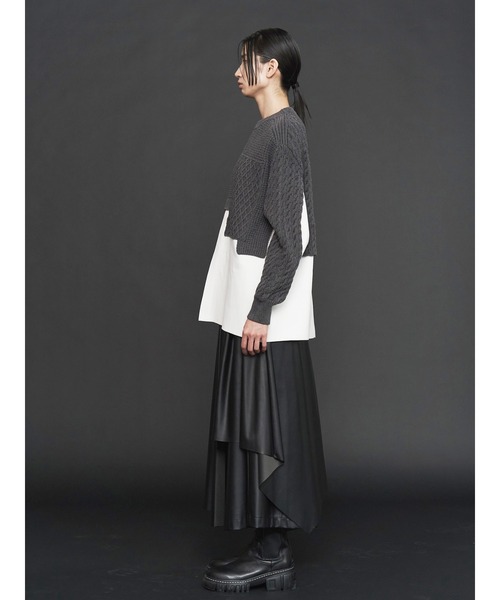 UN3D.（アンスリード）の「FAKE LEATHER ASYMME LAYERED PT / フェイクレザーアシメレイヤードパンツ（その他パンツ・レディース・シルバー/ブラック・38/36）」の7枚目の写真