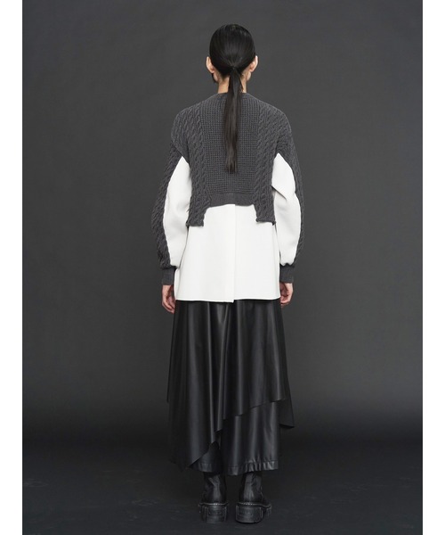 UN3D.（アンスリード）の「FAKE LEATHER ASYMME LAYERED PT / フェイクレザーアシメレイヤードパンツ（その他パンツ・レディース・シルバー/ブラック・38/36）」の8枚目の写真