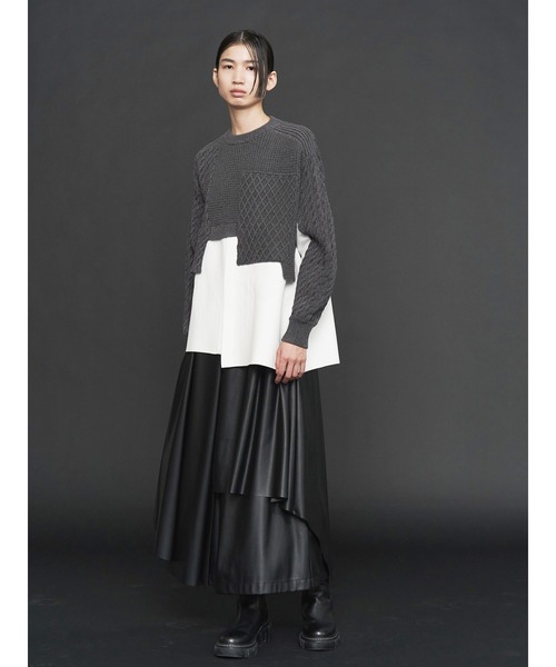 UN3D.（アンスリード）の「FAKE LEATHER ASYMME LAYERED PT / フェイクレザーアシメレイヤードパンツ（その他パンツ・レディース・シルバー/ブラック・38/36）」の6枚目の写真