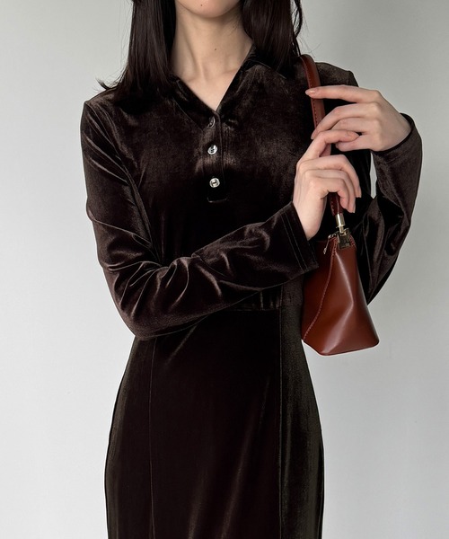 junoah(ジュノア)の「カットベロアポロマーメイドワンピース【ペチスカートセット】(ワンピース・レディース・ブラック/ブラウン/グレー・LARGE/MEDIUM/SMALL)」の5枚目の写真