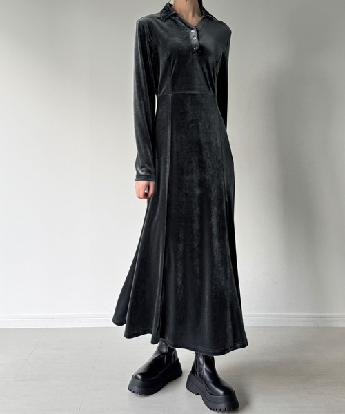 junoah(ジュノア)の「カットベロアポロマーメイドワンピース【ペチスカートセット】(ワンピース・レディース・ブラック/ブラウン/グレー・LARGE/MEDIUM/SMALL)」の8枚目の写真