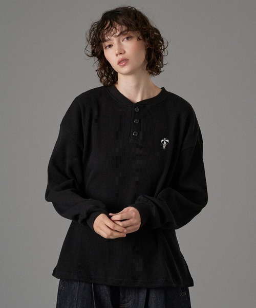 【希少/美品】モンクレール サーマルニット ヘンリーネック ラバーワッペン XL セール】LOGO HENRY NECK THERMAL LONG SLEEVE T-SHIRT /ロゴ