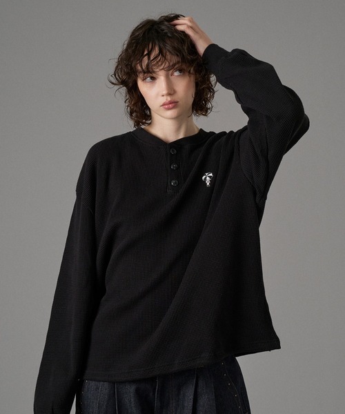 【希少/美品】モンクレール サーマルニット ヘンリーネック ラバーワッペン XL MONCLER (モンクレール) BIGマーク クルーネック ニット