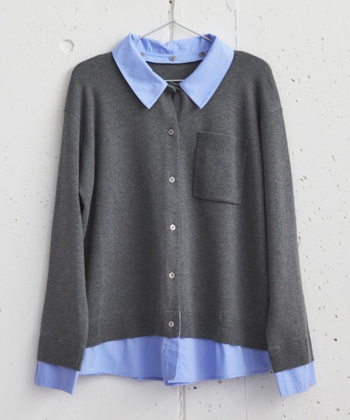 Doux archives（ドゥアルシーヴ）の「シャツドッキングニットカーデ（カーディガン/ボレロ・レディース・グレー/ブラウン/ネイビー・FREE）」の2枚目の写真