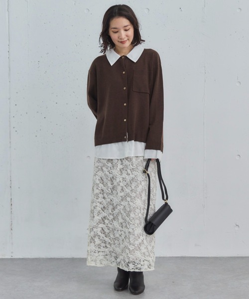 Doux archives（ドゥアルシーヴ）の「シャツドッキングニットカーデ（カーディガン/ボレロ・レディース・グレー/ブラウン/ネイビー・FREE）」の4枚目の写真