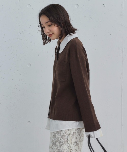 Doux archives（ドゥアルシーヴ）の「シャツドッキングニットカーデ（カーディガン/ボレロ・レディース・グレー/ブラウン/ネイビー・FREE）」の19枚目の写真