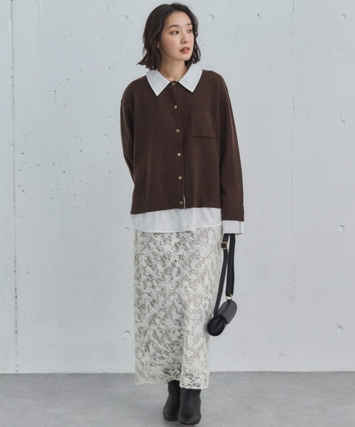 Doux archives（ドゥアルシーヴ）の「シャツドッキングニットカーデ（カーディガン/ボレロ・レディース・グレー/ブラウン/ネイビー・FREE）」の5枚目の写真