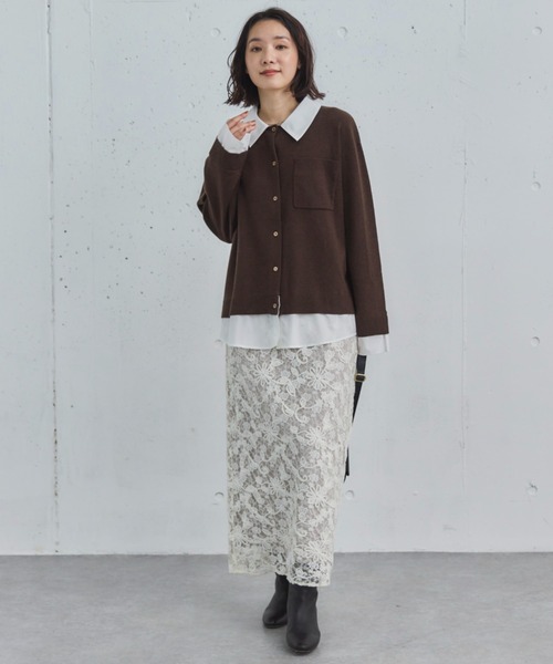 Doux archives（ドゥアルシーヴ）の「シャツドッキングニットカーデ（カーディガン/ボレロ・レディース・グレー/ブラウン/ネイビー・FREE）」の6枚目の写真