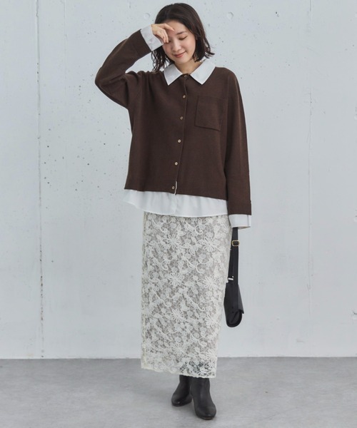 Doux archives（ドゥアルシーヴ）の「シャツドッキングニットカーデ（カーディガン/ボレロ・レディース・グレー/ブラウン/ネイビー・FREE）」の8枚目の写真