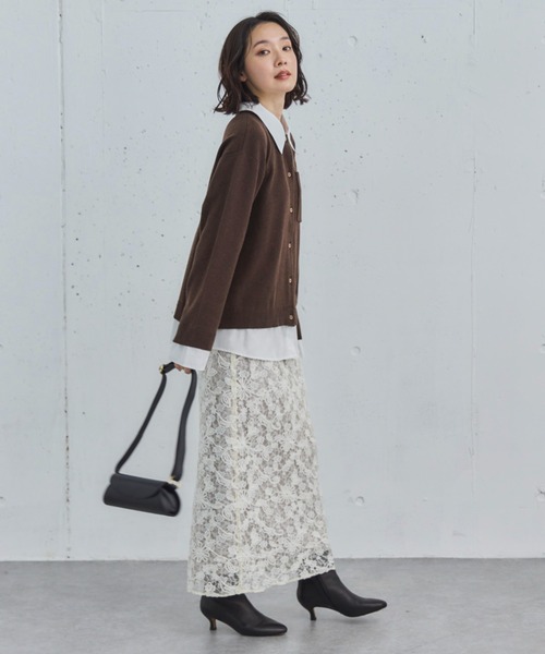 Doux archives（ドゥアルシーヴ）の「シャツドッキングニットカーデ（カーディガン/ボレロ・レディース・グレー/ブラウン/ネイビー・FREE）」の10枚目の写真