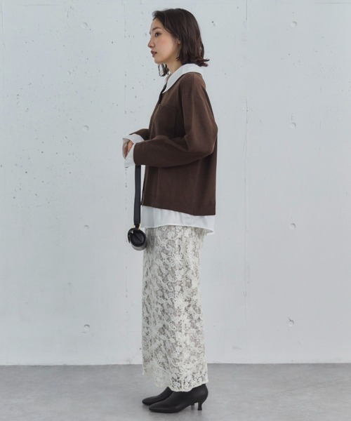 Doux archives（ドゥアルシーヴ）の「シャツドッキングニットカーデ（カーディガン/ボレロ・レディース・グレー/ブラウン/ネイビー・FREE）」の14枚目の写真