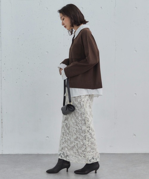 Doux archives（ドゥアルシーヴ）の「シャツドッキングニットカーデ（カーディガン/ボレロ・レディース・グレー/ブラウン/ネイビー・FREE）」の15枚目の写真