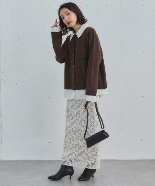 Doux archives（ドゥアルシーヴ）の「シャツドッキングニットカーデ（カーディガン/ボレロ・レディース・グレー/ブラウン/ネイビー・FREE）」の16枚目の写真