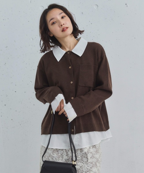 Doux archives（ドゥアルシーヴ）の「シャツドッキングニットカーデ（カーディガン/ボレロ・レディース・グレー/ブラウン/ネイビー・FREE）」の18枚目の写真