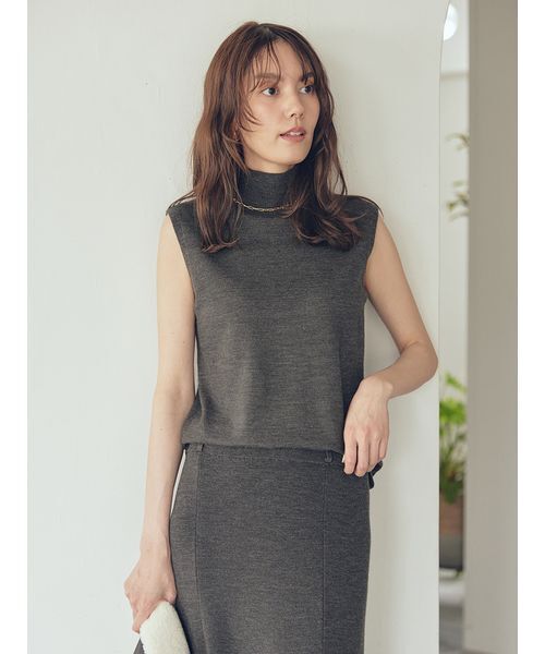 Mila Owen（ミラオーウェン）の「【セットアイテム】ハイネックノースリニットナロースカートSET（ワンピース・レディース・ブラウン/マスタード/チャコールグレー・0/1）」の5枚目の写真