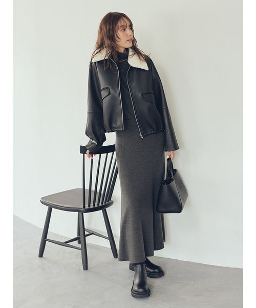 Mila Owen（ミラオーウェン）の「【セットアイテム】ハイネックノースリニットナロースカートSET（ワンピース・レディース・ブラウン/マスタード/チャコールグレー・0/1）」の18枚目の写真