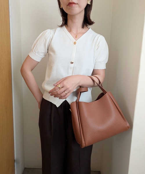 styiro(スタイロ)の「半袖サマーニットカーディガン レディース Vネック パフスリーブ きれいめ オフィスカジュアル(カーディガン/ボレロ・レディース・ホワイト/グリーン/ブラック・FREE)」の11枚目の写真