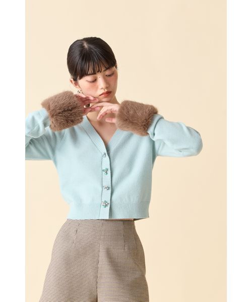 リリーブラウン2025 L.B CANDY STOCK袖ファーニットカーディガン L.B