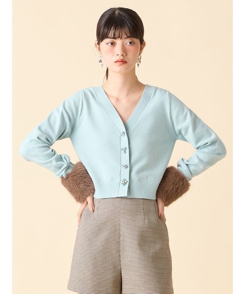 LILY BROWN（リリーブラウン）の「[L.B CANDY STOCK]袖ファーニットカーディガン（カーディガン/ボレロ・レディース・グレー/ブルー/ピンクベージュ・F）」の5枚目の写真