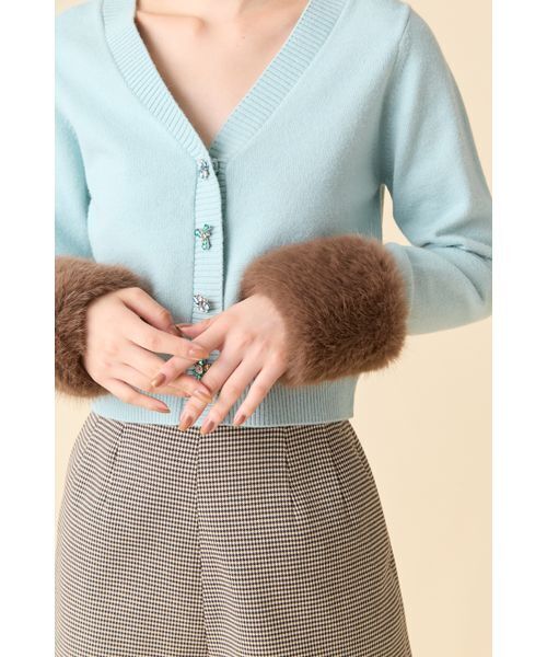 LILY BROWN（リリーブラウン）の「[L.B CANDY STOCK]袖ファーニットカーディガン（カーディガン/ボレロ・レディース・グレー/ブルー/ピンクベージュ・F）」の9枚目の写真