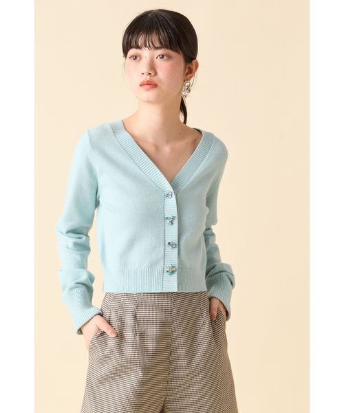 リリーブラウン2025 L.B CANDY STOCK袖ファーニットカーディガン L.B CANDY STOCK]袖ファーニットカーディガン(カーディガン)｜トップス