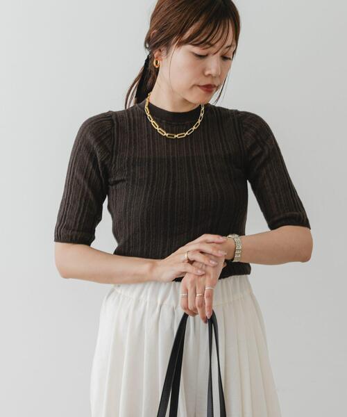 F by ROSSO(エフバイロッソ)の「F by ROSSO シアーリブ5分袖ニット(ニット/セーター・レディース・ブラック/ブルー/ブラウン・FREE)」の3枚目の写真