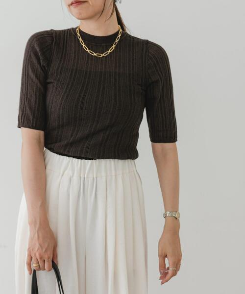 F by ROSSO(エフバイロッソ)の「F by ROSSO シアーリブ5分袖ニット(ニット/セーター・レディース・ブラック/ブルー/ブラウン・FREE)」の4枚目の写真