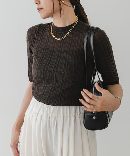 F by ROSSO(エフバイロッソ)の「F by ROSSO シアーリブ5分袖ニット(ニット/セーター・レディース・ブラック/ブルー/ブラウン・FREE)」の5枚目の写真