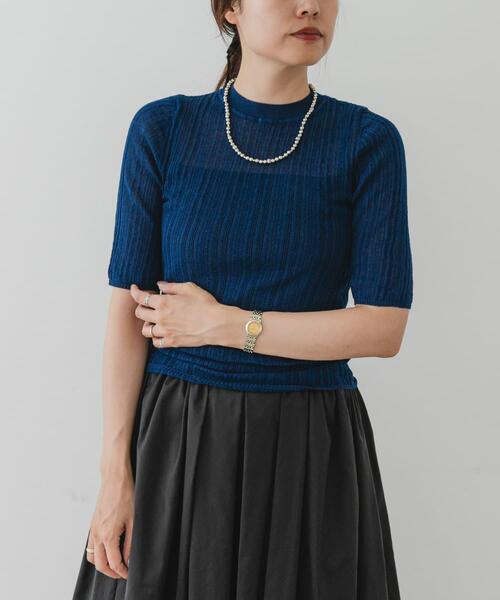 F by ROSSO(エフバイロッソ)の「F by ROSSO シアーリブ5分袖ニット(ニット/セーター・レディース・ブラック/ブルー/ブラウン・FREE)」の11枚目の写真