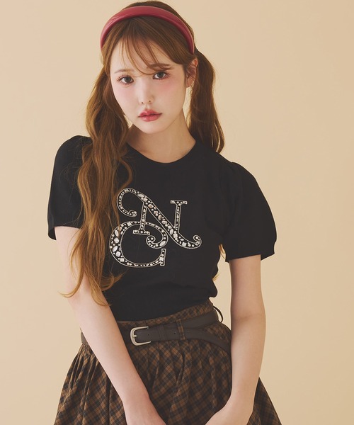 one after another NICE CLAUP(ワンアフターアナザーナイスクラップ)の「ビジューパールロゴニット(ニット/セーター・レディース・ピンク/ブラック/ブルーグレー/アイボリー・FREE)」の15枚目の写真