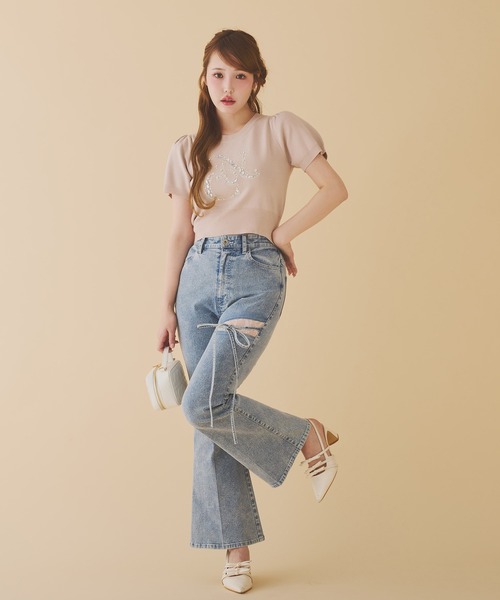 one after another NICE CLAUP(ワンアフターアナザーナイスクラップ)の「ビジューパールロゴニット(ニット/セーター・レディース・ピンク/ブラック/ブルーグレー/アイボリー・FREE)」の14枚目の写真