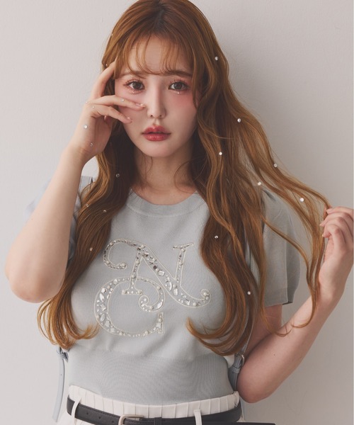 セール】ビジューパールロゴニット（ニット/セーター）｜one after