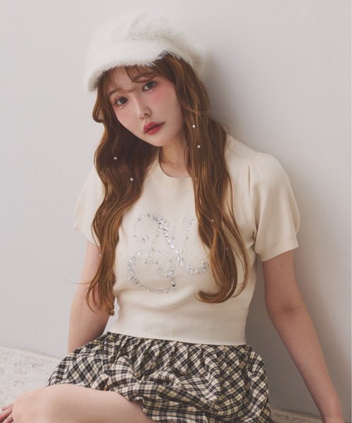 セール】ビジューパールロゴニット（ニット/セーター）｜one after