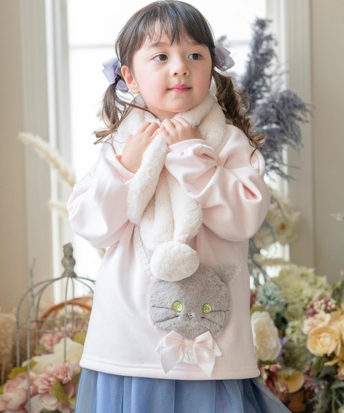 Catherine Cottage（キャサリンコテージ）の「ネコポシェットトップス（スウェット・キッズ・ベビーピンク/グレイッシュブルー/アイボリー/スモークピンク/ライラック・130/120/140/110/150）」の4枚目の写真