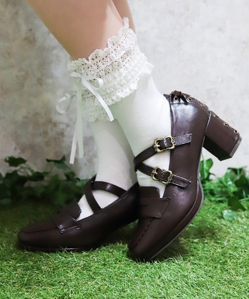 axes femme POETIQUE(アクシーズファムポエティック)の「ハシゴレース×リボンソックス(ソックス/靴下・レディース・ホワイト/ブラック・FREE)」の2枚目の写真