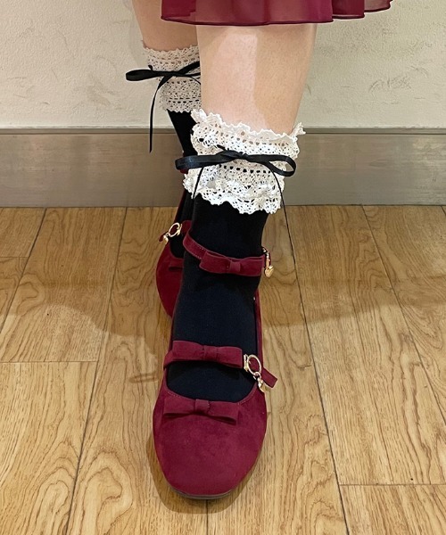 axes femme POETIQUE(アクシーズファムポエティック)の「ハシゴレース×リボンソックス(ソックス/靴下・レディース・ホワイト/ブラック・FREE)」の3枚目の写真